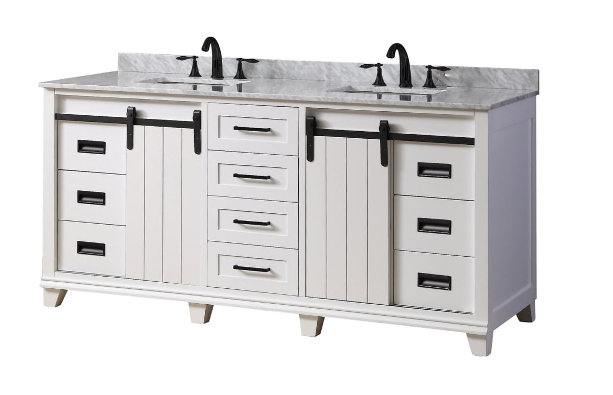 72BD17-WWC 72 in. Chanceton Vanity in White with White Carrara Marble Top with White Basins -  J&J International