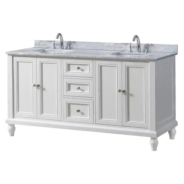 60 in. Classic Vanity in White with White Carrara Marble Top