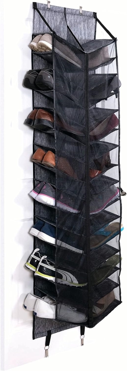 06801 30 Pocket Hangs Over Your Closet Door Shoe Organizer, Black