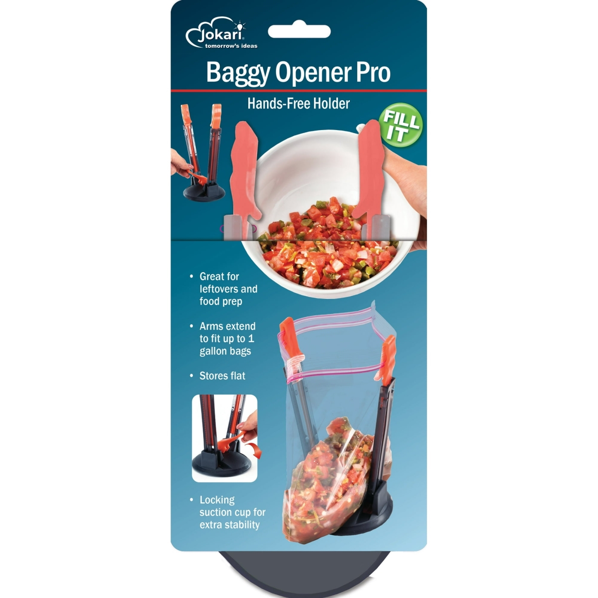 169606P6 Plastic Storage Baggy Opener Pro with Suction Cup Base, Multi Color - Set of 6