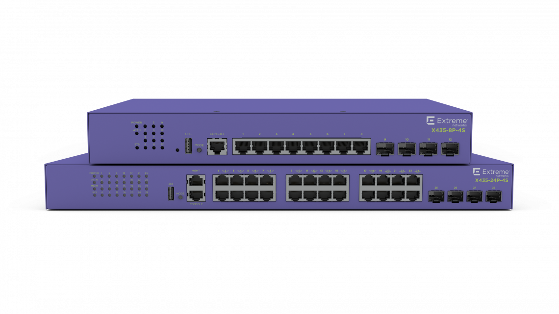 Picture of Extreme Networks X435-8P-2T-W 8 Port 10-100-1000Base-T Half Duplex Support PoE Plus 2 1G Base-T Uplinks XOS Value Edge License Switch