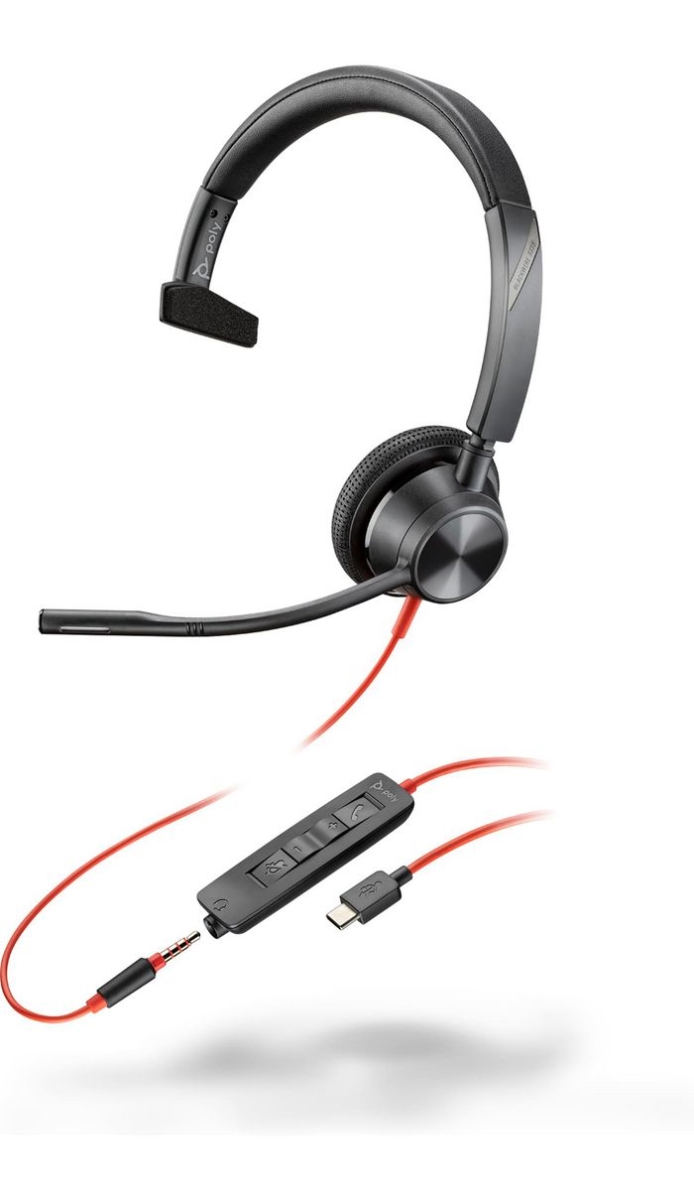 8X217AA Poly Blackwire 3315 Monaural USB-C & 3.5mm Plug USB-C-A Adapter Headset