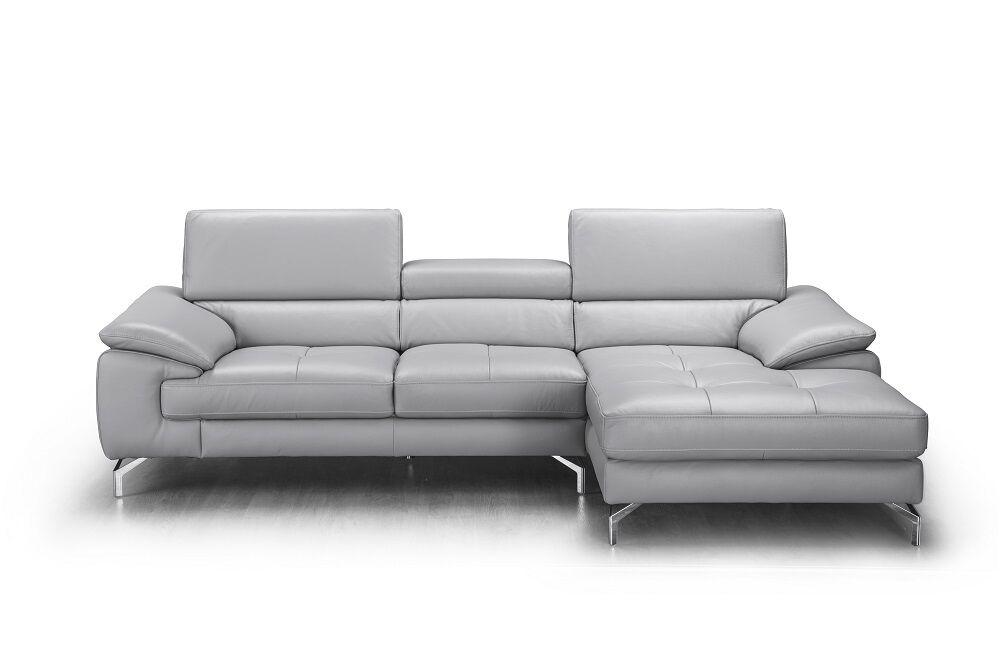 Liam Premium Leather Sectional in Left Hand Facing Chaise - Light Grey