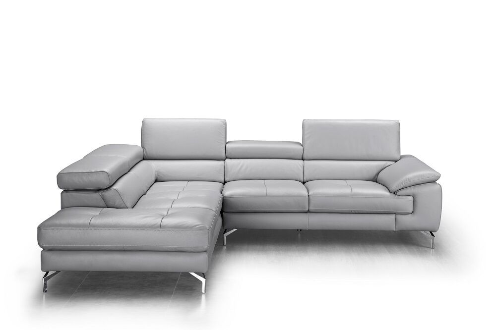 Olivia Premium Leather Sectional in Left Facing Chaise - Light Grey