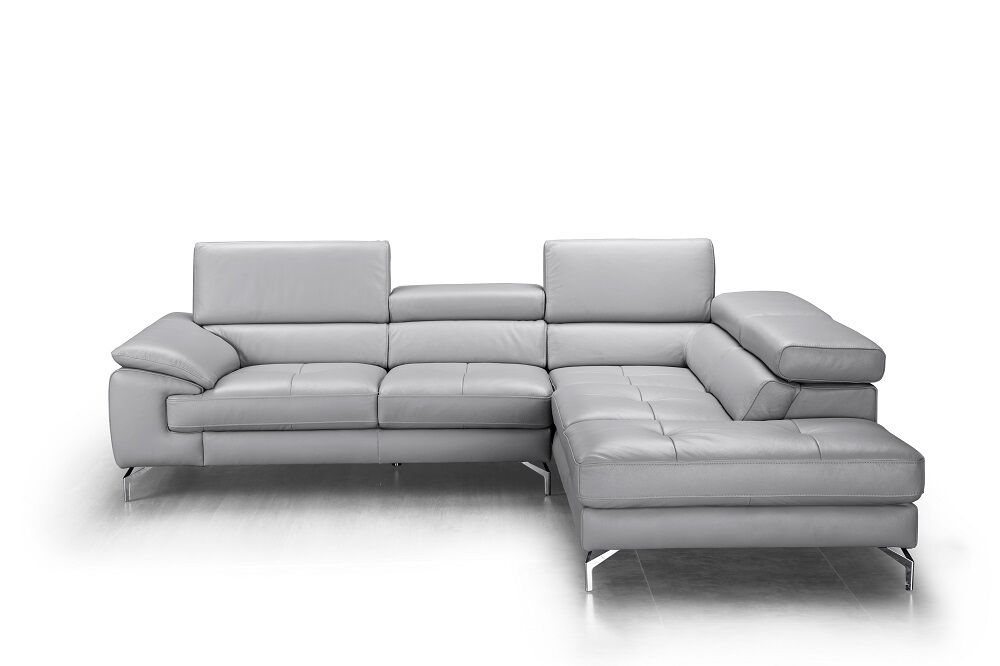 Olivia Premium Leather Sectional in Right Facing Chaise - Light Grey