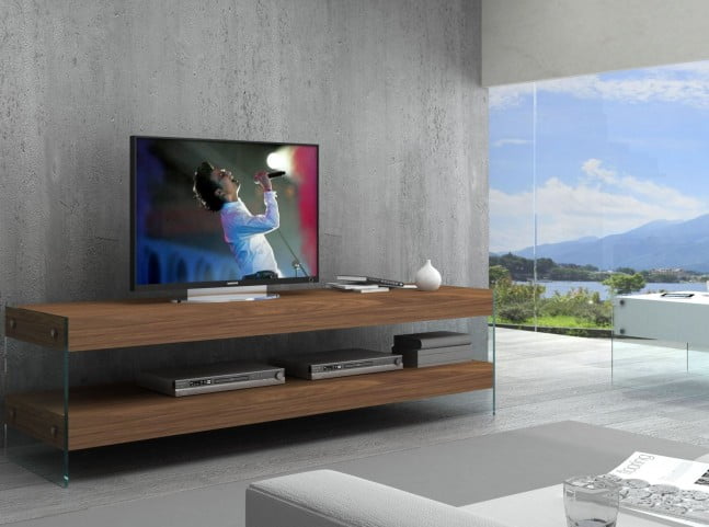 Elm TV Base - White High Gloss & Walnut Vaneer