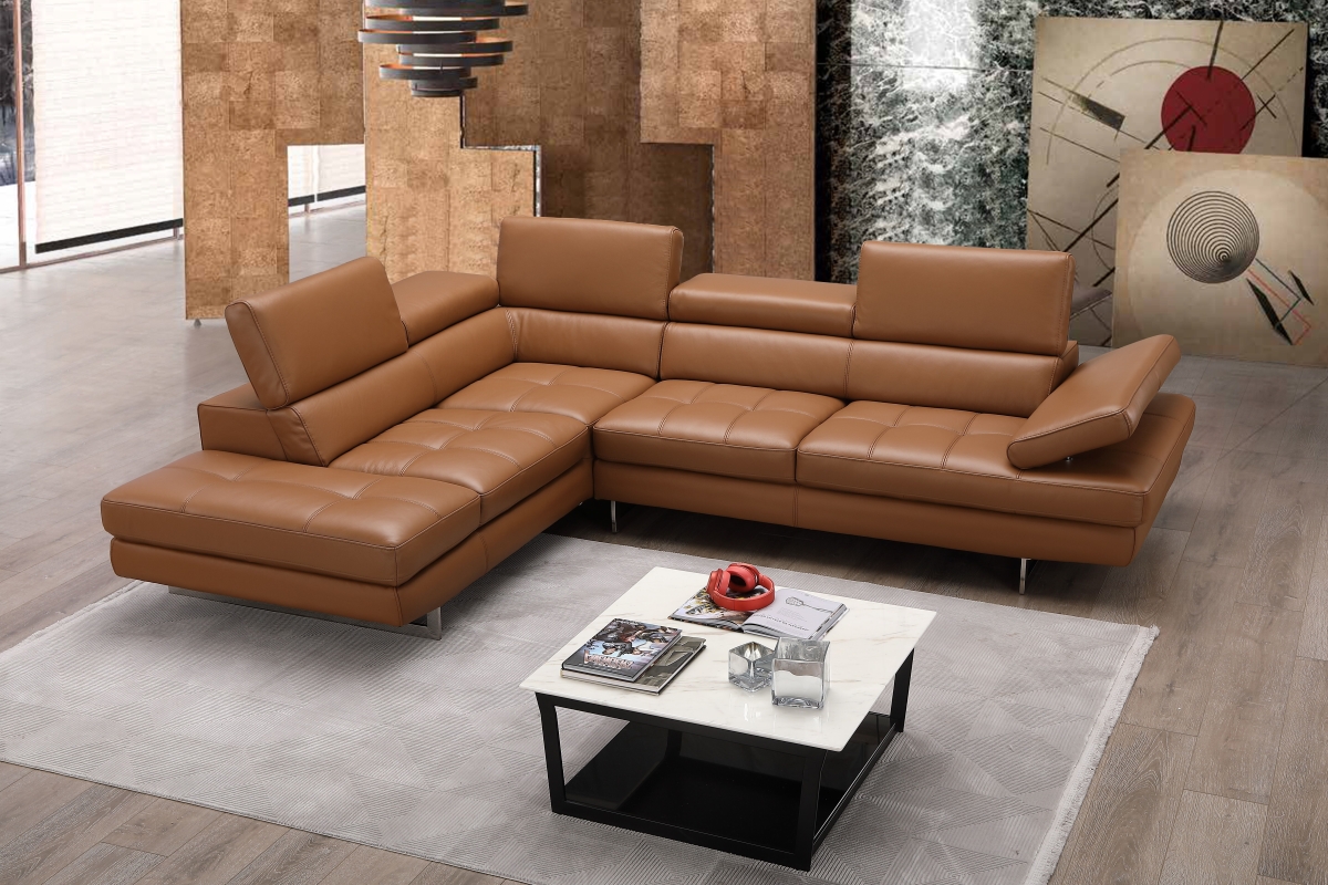 A761 Italian Leather Left Facing Sectional Sofa - Caramel - 201 x 42 x 37 in.