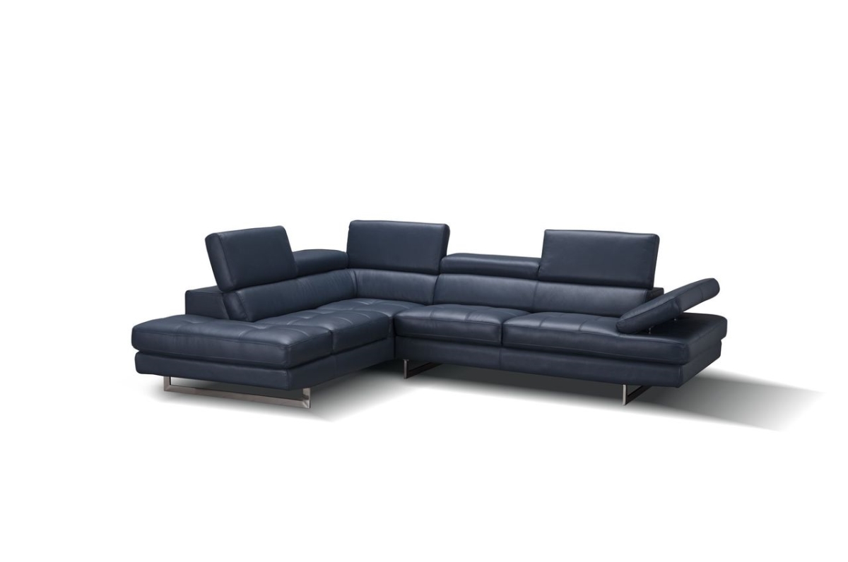 A761 Italian Leather Left Hand Facing Sectional Sofa - Blue