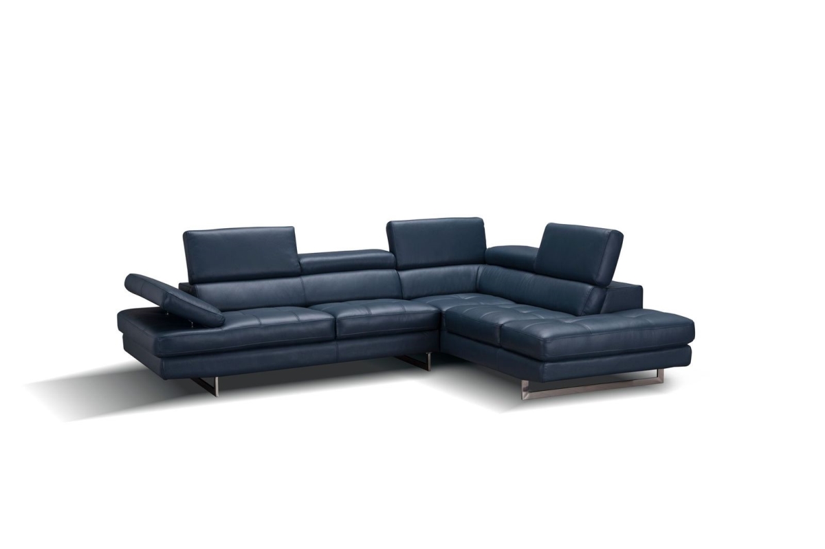 A761 Italian Leather Right Hand Facing Sectional Sofa - Blue