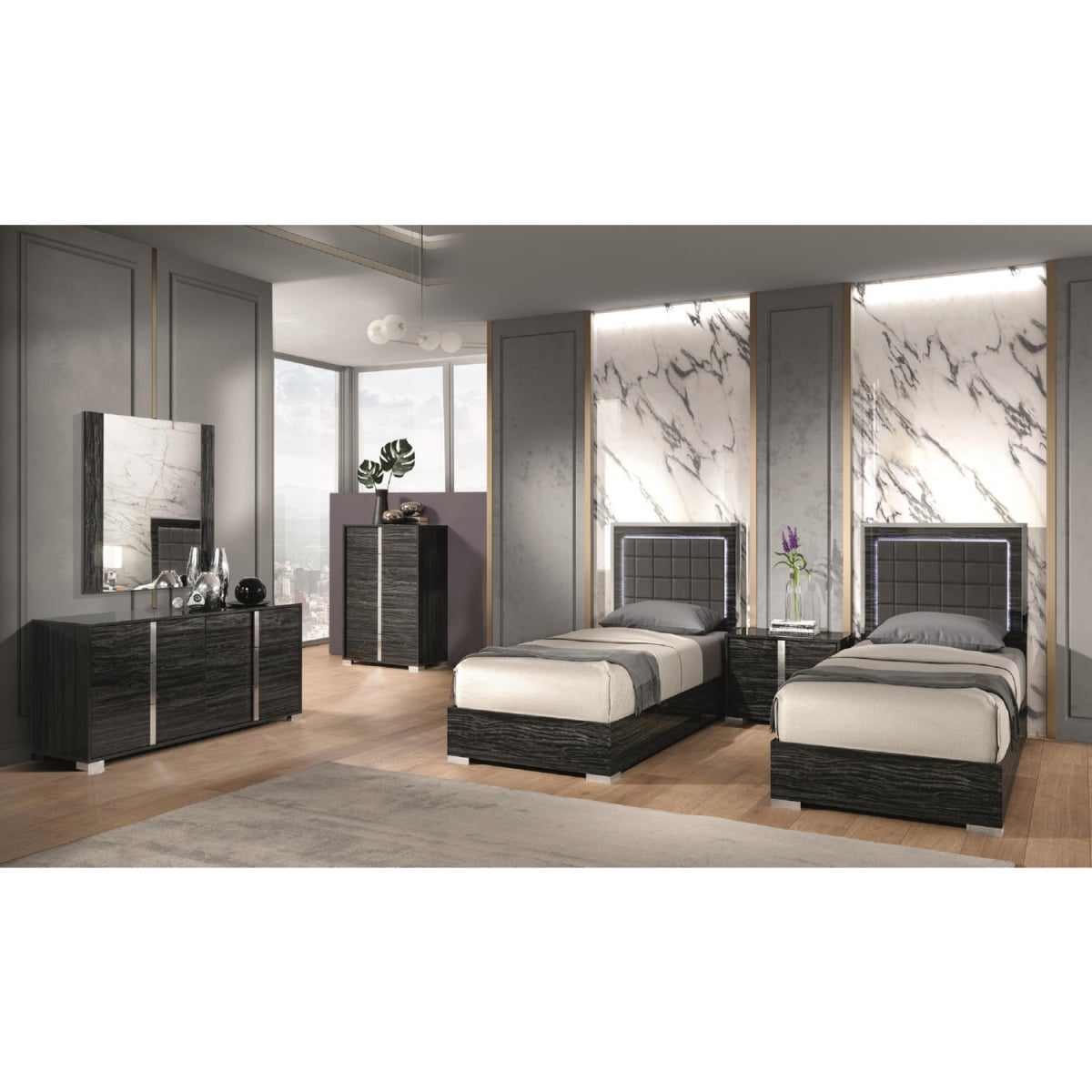 58 x 78 x 51 in. Alice Full Size Bed, Glossy Gray