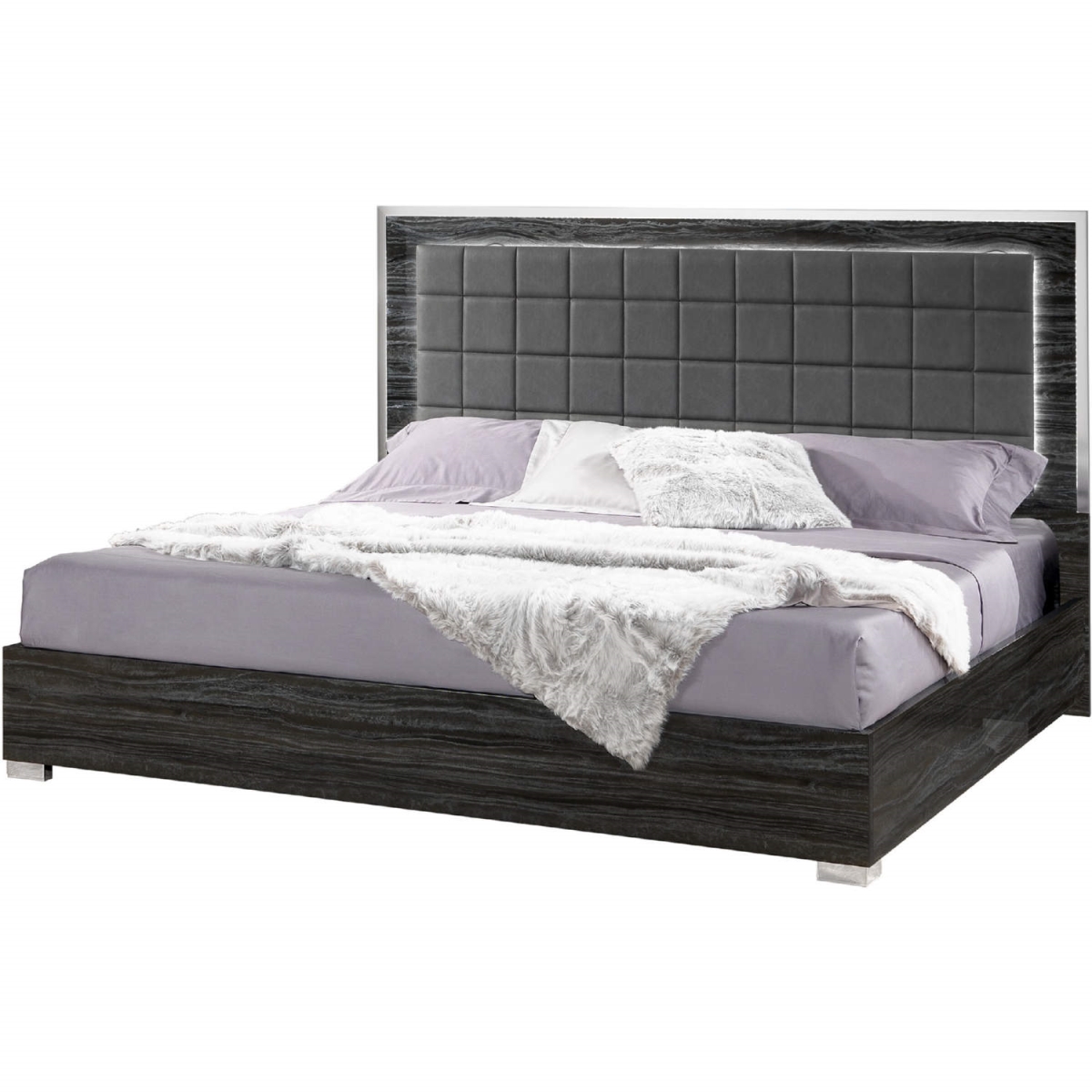 82.3 x 79.5 x 53.1 in. Alice King Size Bed, Glossy Gray