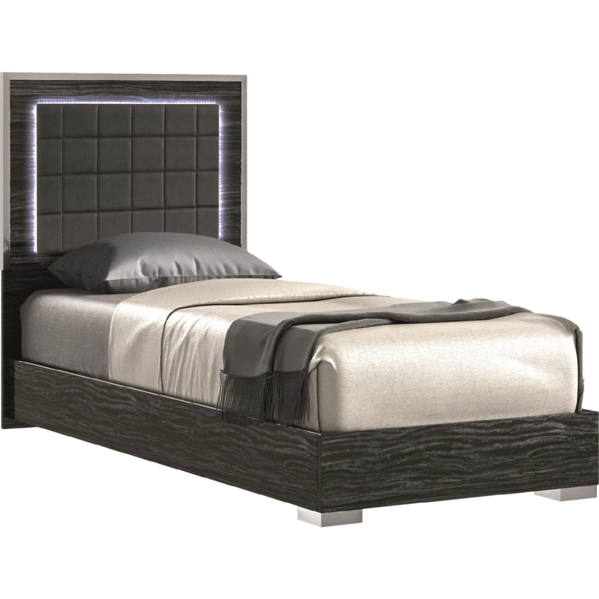 43 x 78 x 51 in. Alice Twin Size Bed, Glossy Gray