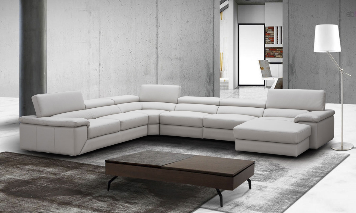 J & M Furniture 181114-RHFC 25.5-34 x 126 in. Kobe Leather Sectional Right Facing Chaise, Silver & Grey -  J&M Furniture