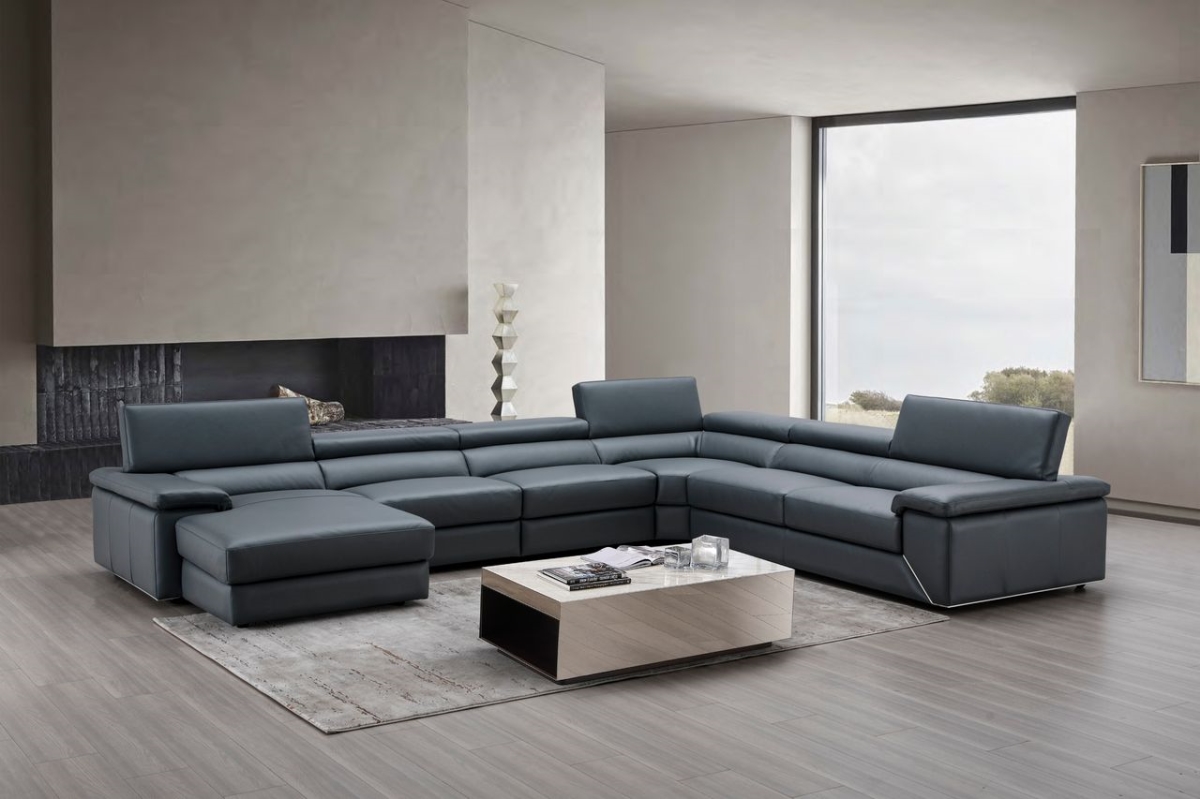 Picture of J & M Furniture 182224-LHFC Kobe Left Facing Leather Sectional&#44; Blue & Gray