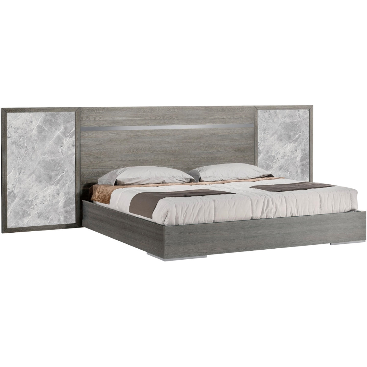 55 x 103 x 83 in. Victoria King Size Bed, Anthracite Melamine & Grey Marble