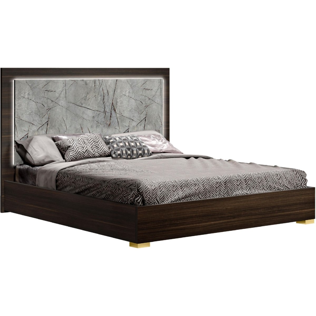 J & M Furniture 18772-Q 53 x 64 x 83 in. Travertine Queen Size Bed. Dark Oak & Gray - Bronze Marble -  J&M Furniture