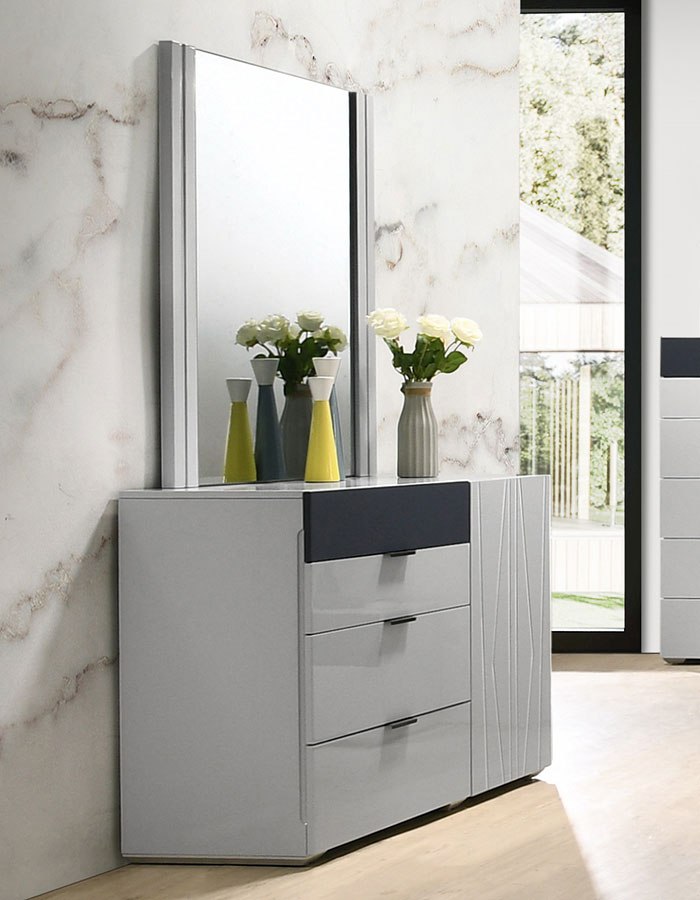 Marsala Dresser & Mirror, Light Grey & Navy