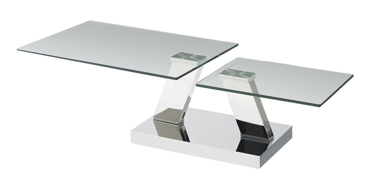J & M Furniture 18879-CT 37-61 x 24 x 17 in. Glass & Stainless Steel MC Houston Coffee Table
