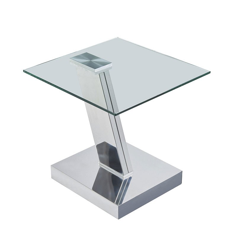 J & M Furniture 18879-ET 19.6 x 19.6 x 19.6 in. Glass & Stainless Steel MC Houston End Table -  J&M Furniture