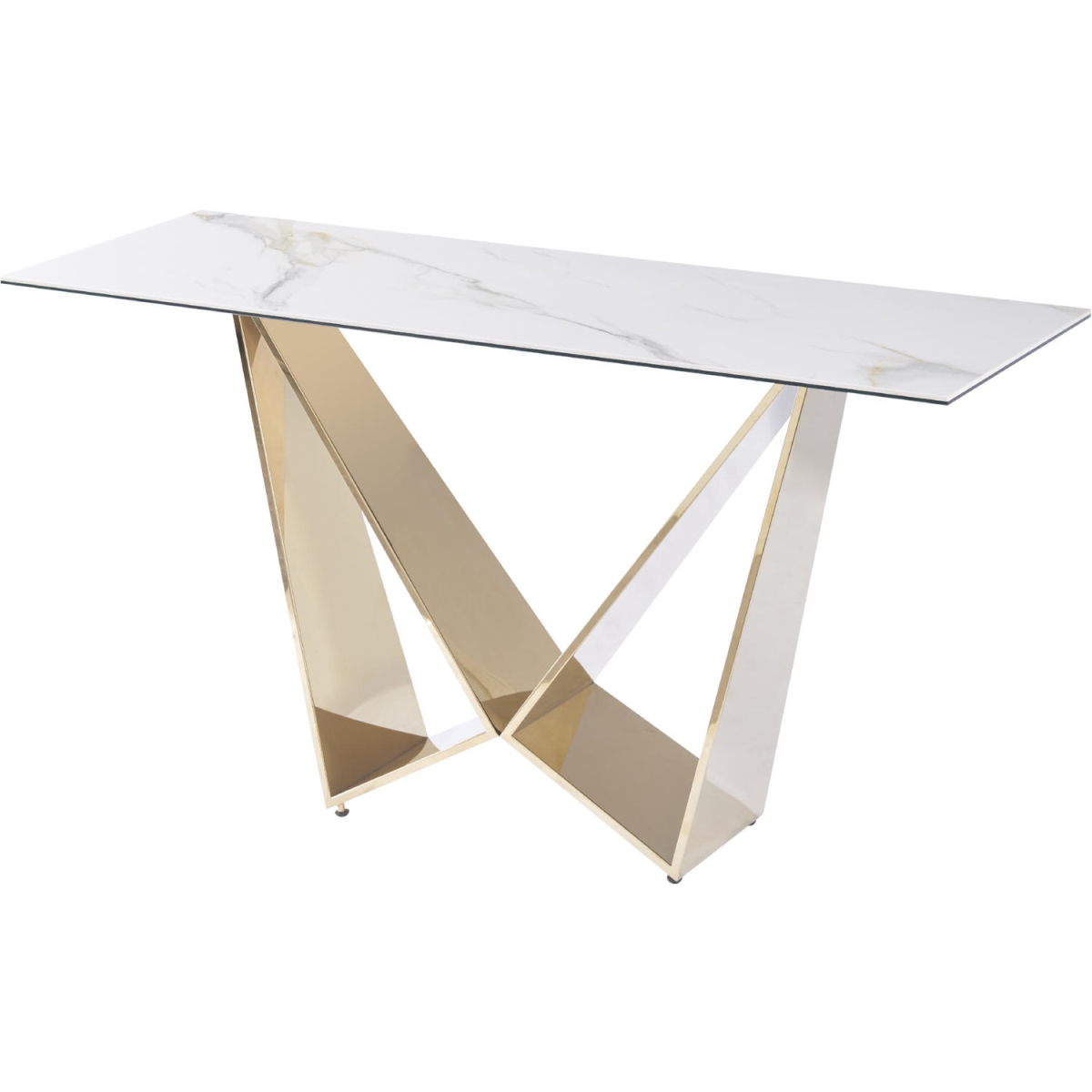 MC Orleans Console Table - Gloss White, Brown Ceramic & Polished Brass