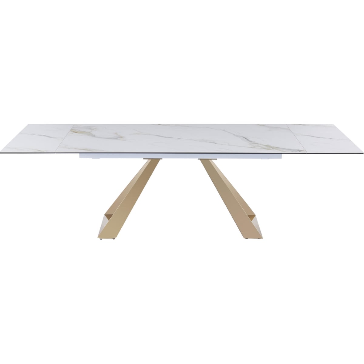 17830-DT MC Orleans Extension Table - Gloss White, Brown Ceramic & Brass