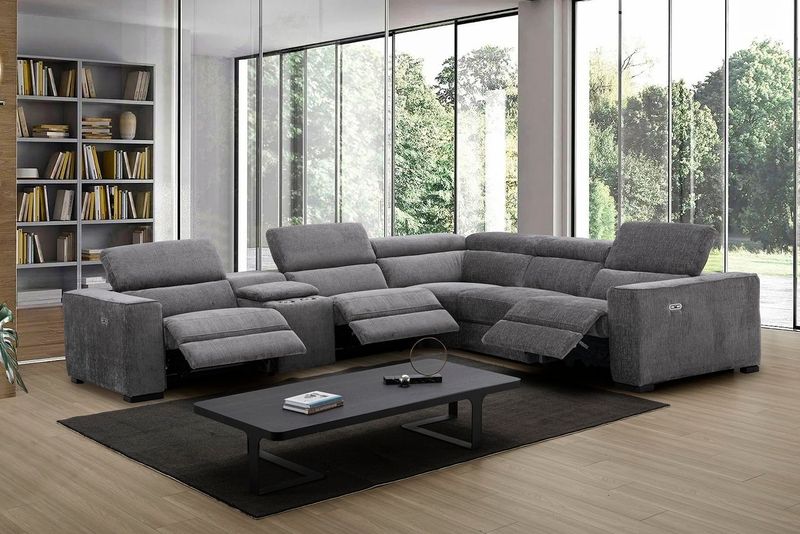19965-DG Picasso Motion Fabric Sectional Sofa, Dark Grey