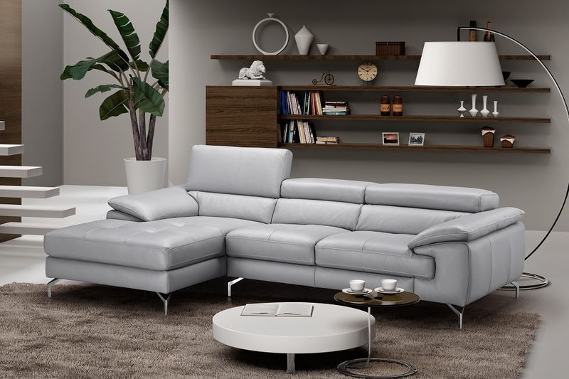18273-LHFC Liam Premium Left Hand Facing Chaise Leather Sectional Sofa, Light Grey