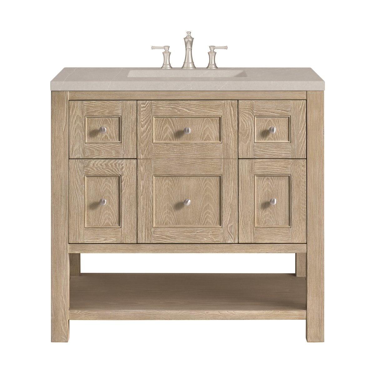 330-V36-WWO-3ESR 36 in. Breckenridge Whitewashed Oak Single Bathroom Vanity with 3 cm Eternal Serena Quartz Top -  James Martin Vanities