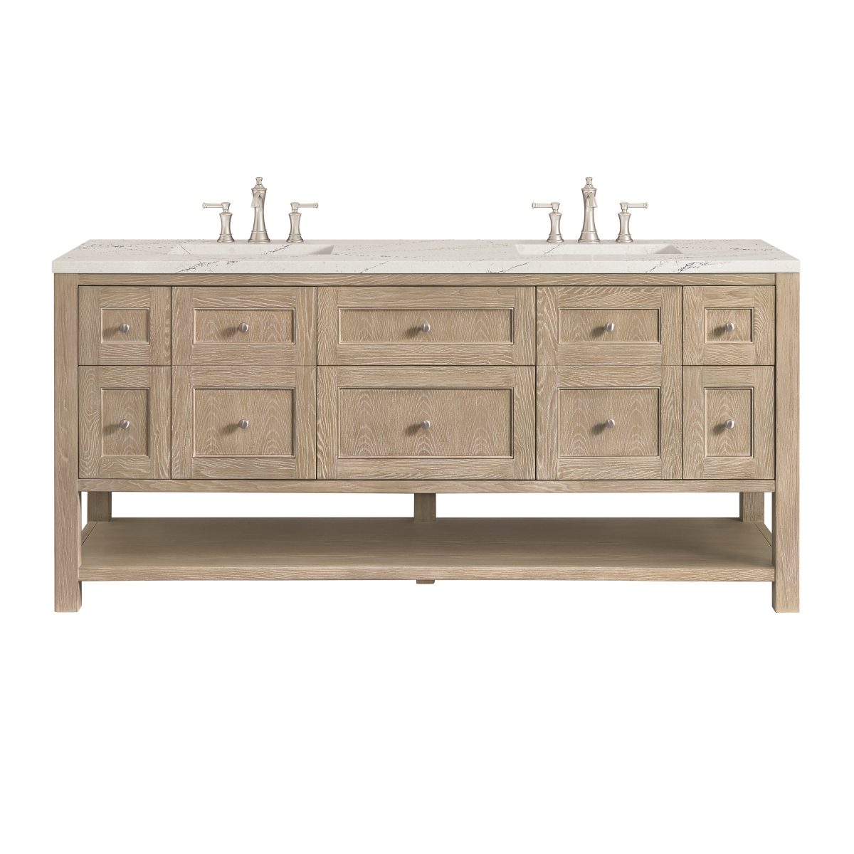 330-V72-WWO-3ENC 72 in. Breckenridge Double Vanity with 3 cm Ethereal Noctis Quartz Top, Whitewashed Oak -  James Martin Vanities