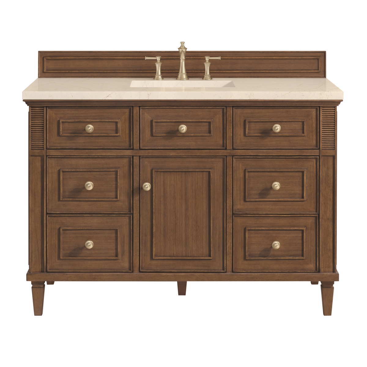 424-V48-WLT-3EMR 48 in. Lorelai Mid-Century Walnut Single Bathroom Vanity with 3 cm Eternal Marfil Quartz Top -  James Martin Vanities