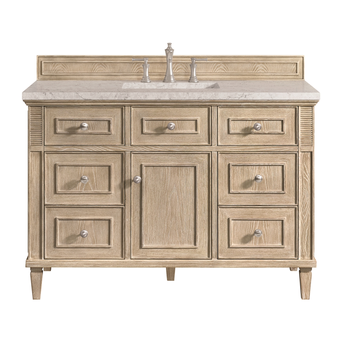 424-V48-WWO-3EJP Lorelai 48 in. Single Vanity, Whitewashed Oak with 3 cm Eternal Jasmine Pearl Quartz Top -  James Martin Vanities