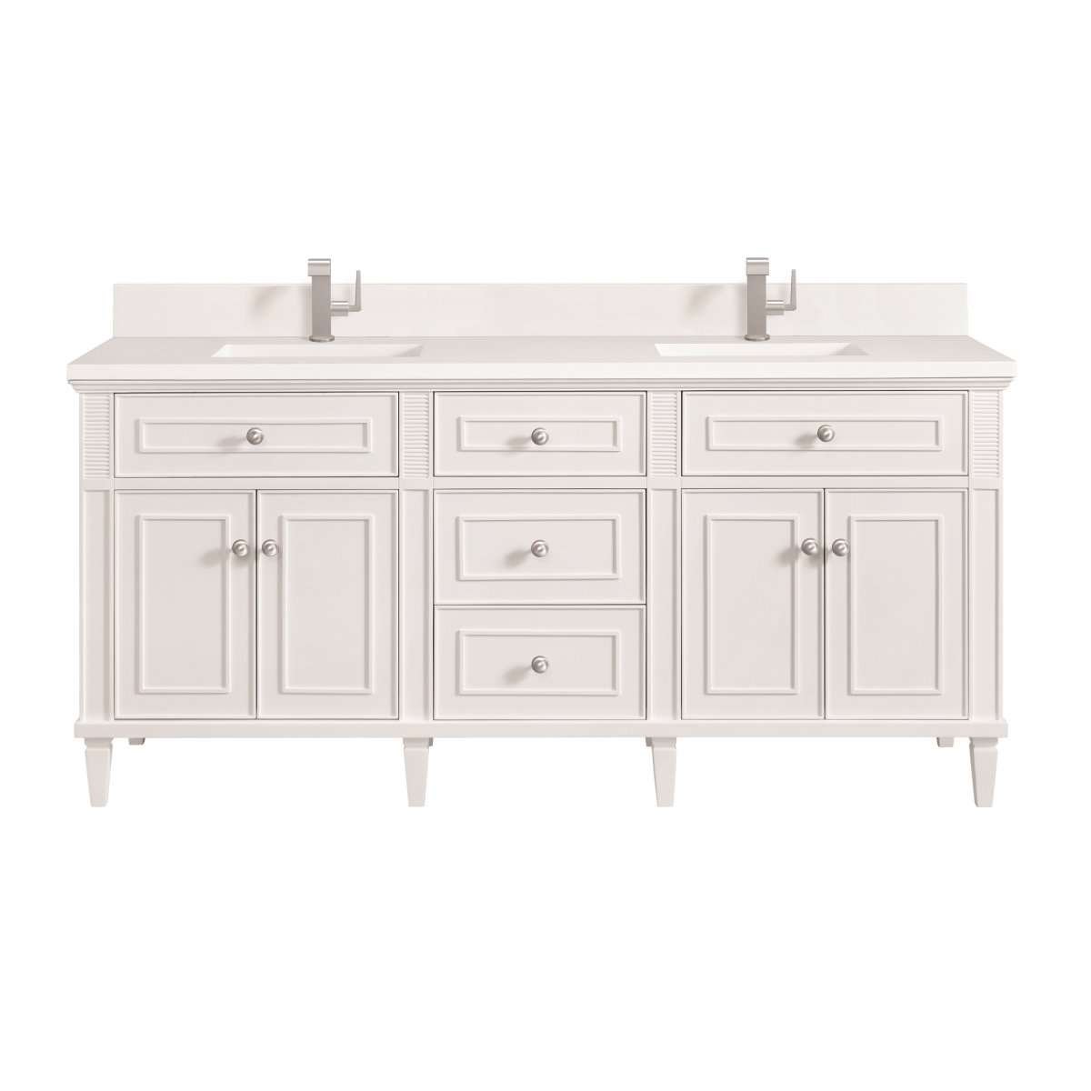 424-V72-BW-1WZ 72 in. Lorelai Double Vanity with Single Hole 3 cm White Zeus Quartz Top & Backsplash, Bright White -  James Martin Vanities