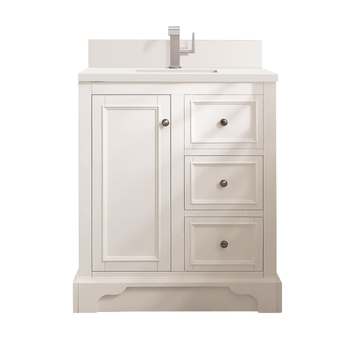 825-V30-BW-1WZ 30 in. Single Vanity, Bright White with Single Hole 3 cm White Zeus Quartz Top & Backsplash -  James Martin Vanities