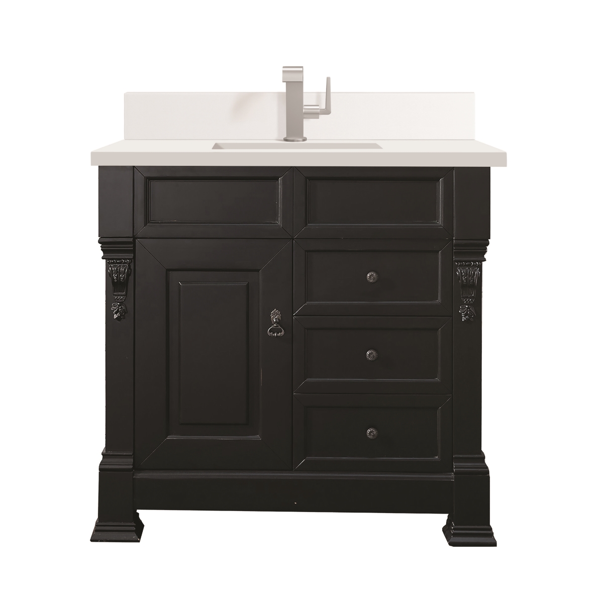 147-114-5536-1WZ 36 in. Single Vanity, Antique Black with Single Hole 3 cm White Zeus Quartz Top & Backsplash -  James Martin Vanities