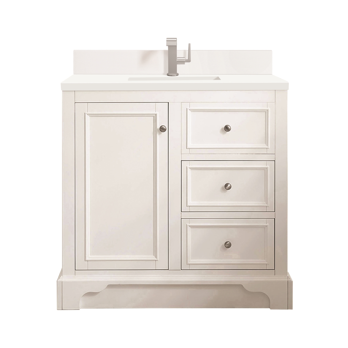 825-V36-BW-1WZ 36 in. Single Vanity, Bright White with Single Hole 3 cm White Zeus Quartz Top & Backsplash -  James Martin Vanities