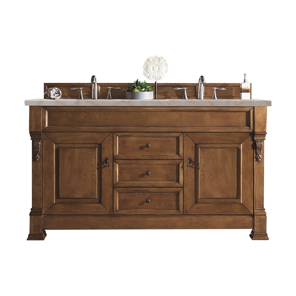 147-114-5671-3VSL 60 in. Double Vanity, Country Oak with 3 cm Victorian Silver Quartz Top -  James Martin Vanities