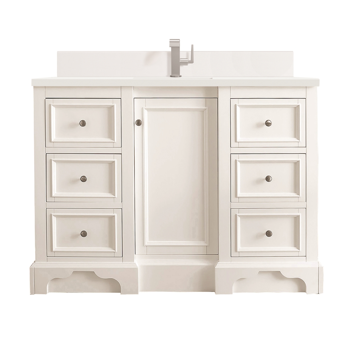 825-V48-BW-1WZ 48 in. Single Vanity, Bright White with Single Hole 3 cm White Zeus Quartz Top & Backsplash -  James Martin Vanities