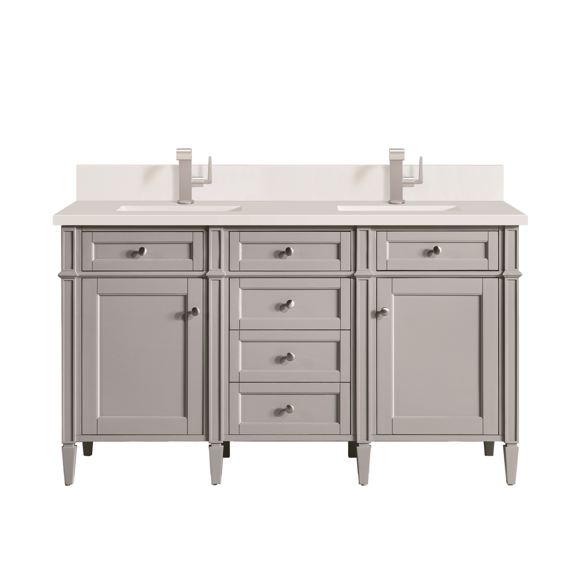 650-V60D-UGR-1WZ 60 in. Double Vanity, Urban Gray with Single Hole 3 cm White Zeus Quartz Top & Backsplash -  James Martin Vanities