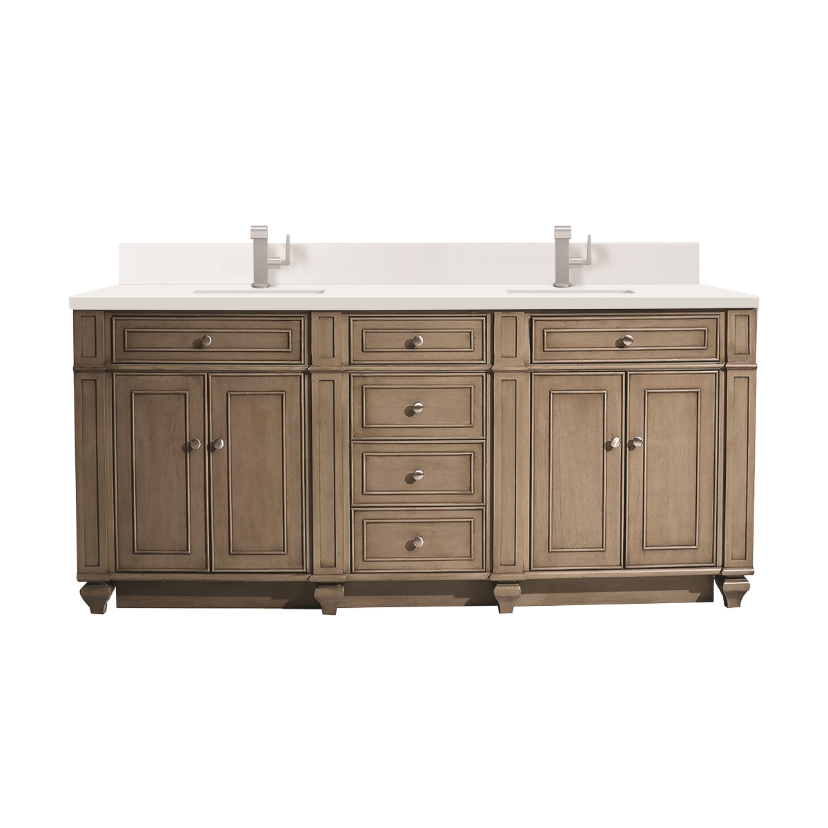 157-V72-WW-1WZ 72 in. Double Vanity, Whitewashed Walnut with Single Hole 3 cm White Zeus Quartz Top & Backsplash -  James Martin Vanities