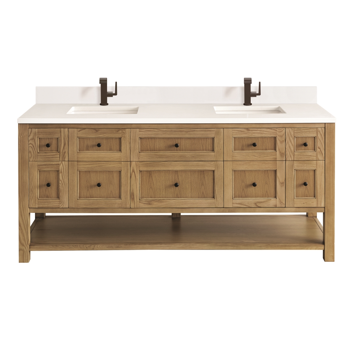 330-V72-LNO-1WZ 72 in. Double Vanity, Light Natural Oak with Single Hole 3 cm White Zeus Top & Backsplash -  James Martin Vanities