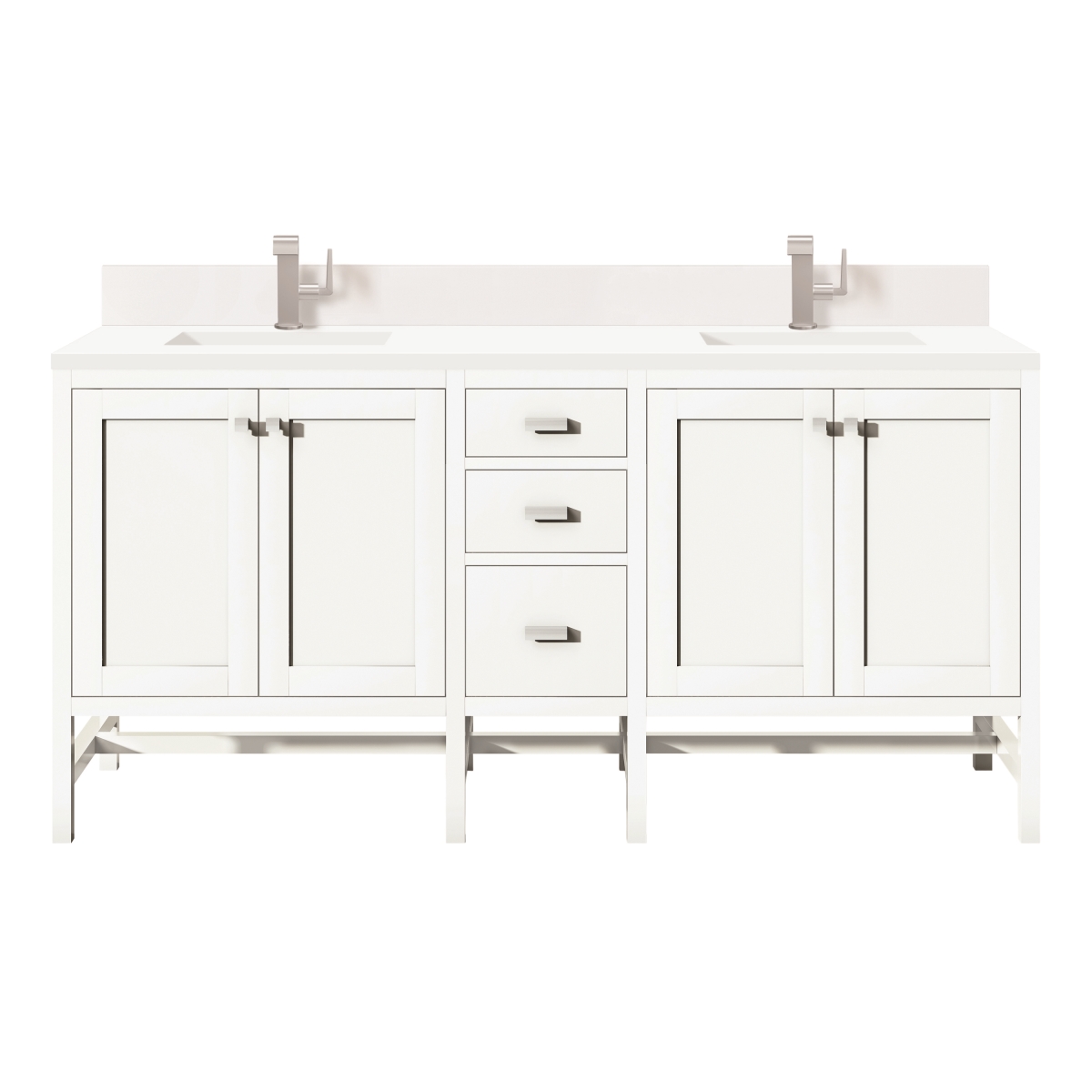 Picture of Addison E444-V72-GW-1WZ 72 in. Double Vanity&#44; Glossy White with Single Hole 3 cm White Zeus Quartz Top &amp; Backsplash