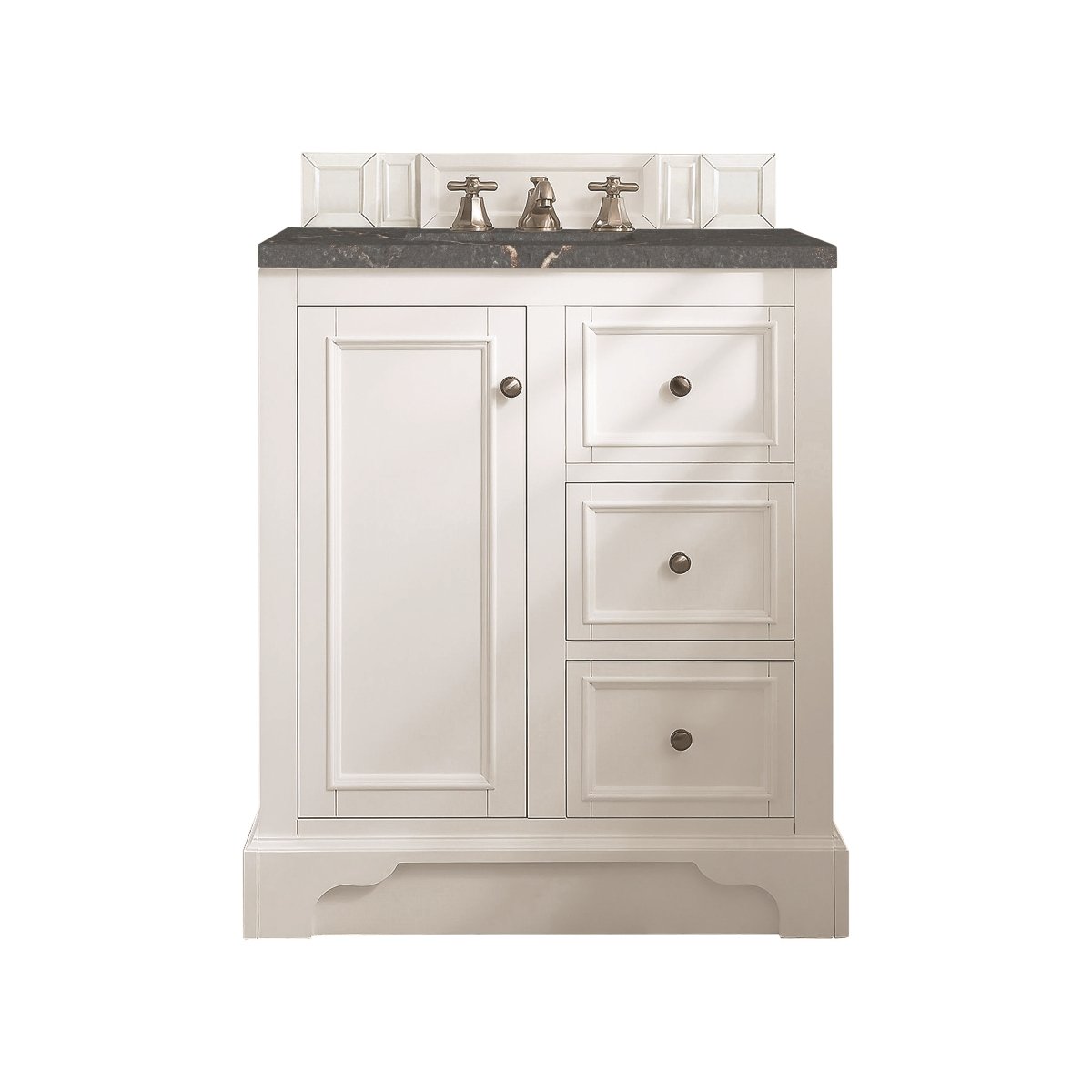 825-V30-BW-3PBL 30 in. Single Vanity, Bright White with 3 cm Parisien Bleu Quartz Top -  James Martin Vanities