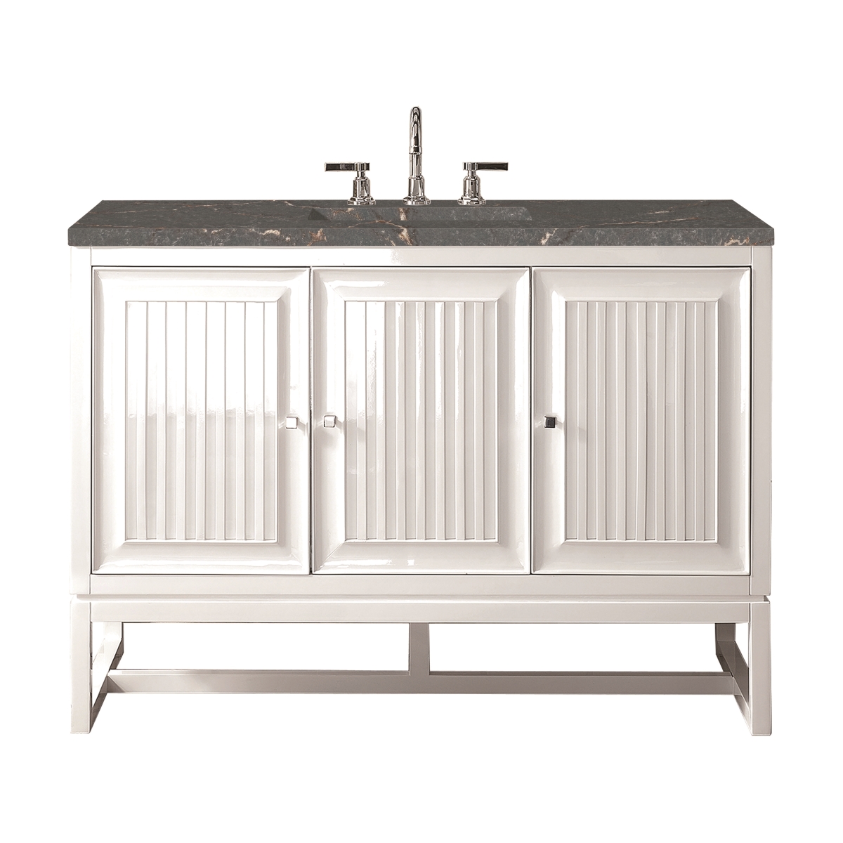 E645-V48-GW-3PBL 48 in. Single Vanity, Glossy White with 3 cm Parisien Bleu Quartz Top -  Athens