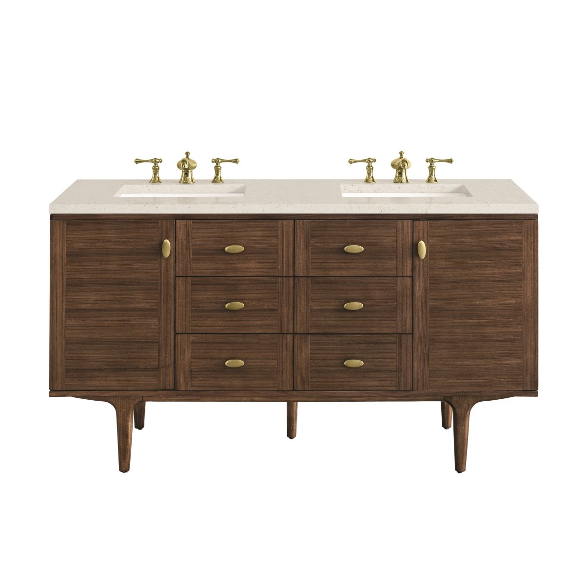 670-V60D-WLT-3LDL 60 in. Double Vanity with 3 cm Lime Delight Top, Mid-Century Walnut -  James Martin Vanities