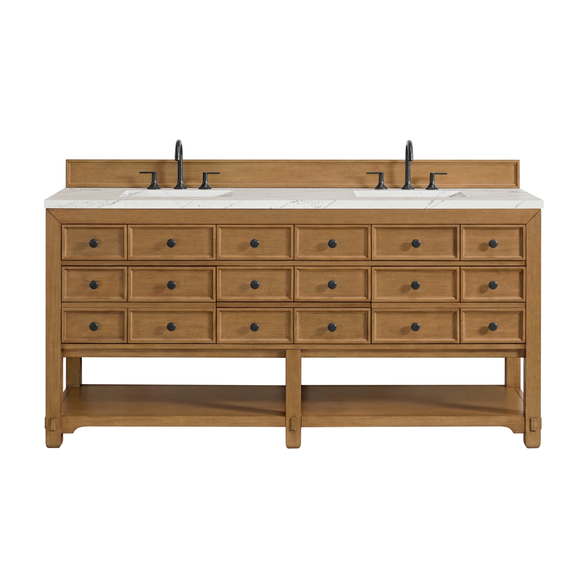 Picture of James Martin Vanities 505-V72-AMB-3ENC 72 in. Malibu Double Vanity with 3 cm Ethereal Noctis Top&#44; Amber Birch
