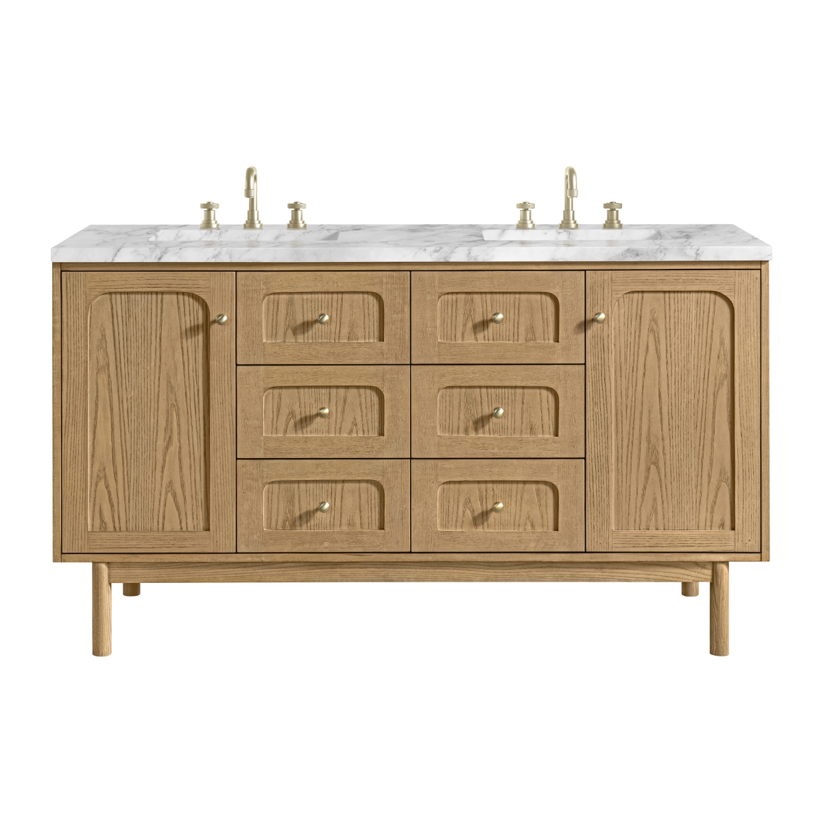 Picture of James Martin Vanities 545-V60D-LNO-3CAR 60 in. Laurent Double Vanity with 3 cm Carrara Marble Top&#44; Light Natural Oak