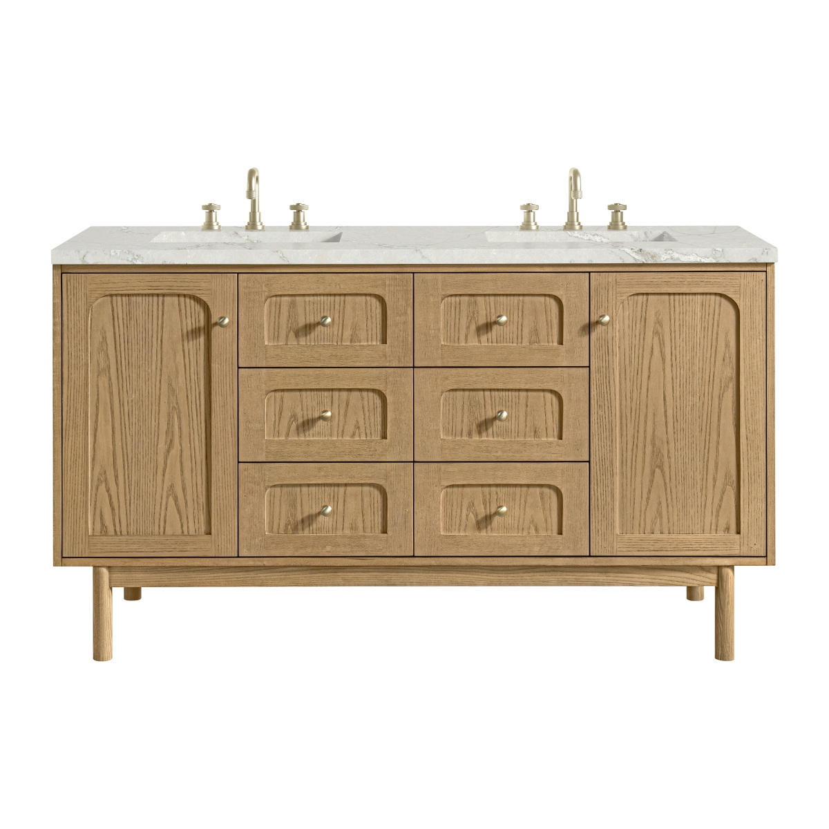 Picture of James Martin Vanities 545-V60D-LNO-3VSL 60 in. Laurent Double Vanity with 3 cm Victorian Silver Quartz Top&#44; Light Natural Oak