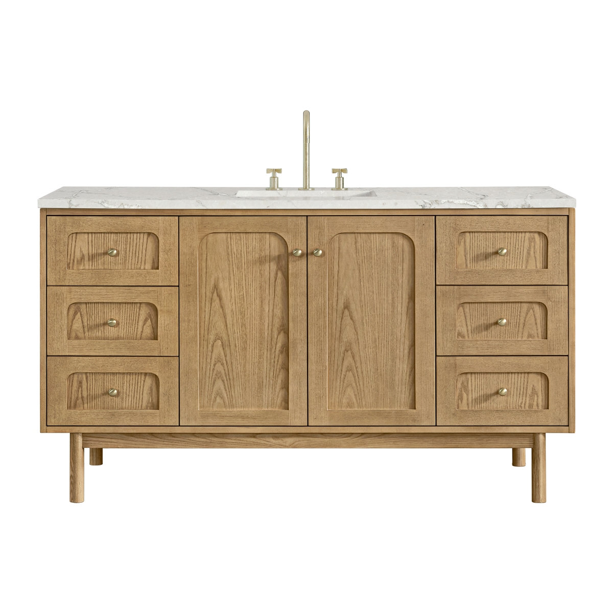 Picture of James Martin Vanities 545-V60S-LNO-3VSL 60 in. Laurent Single Vanity with 3 CM Victorian Silver Quartz Top - Light Natural Oak
