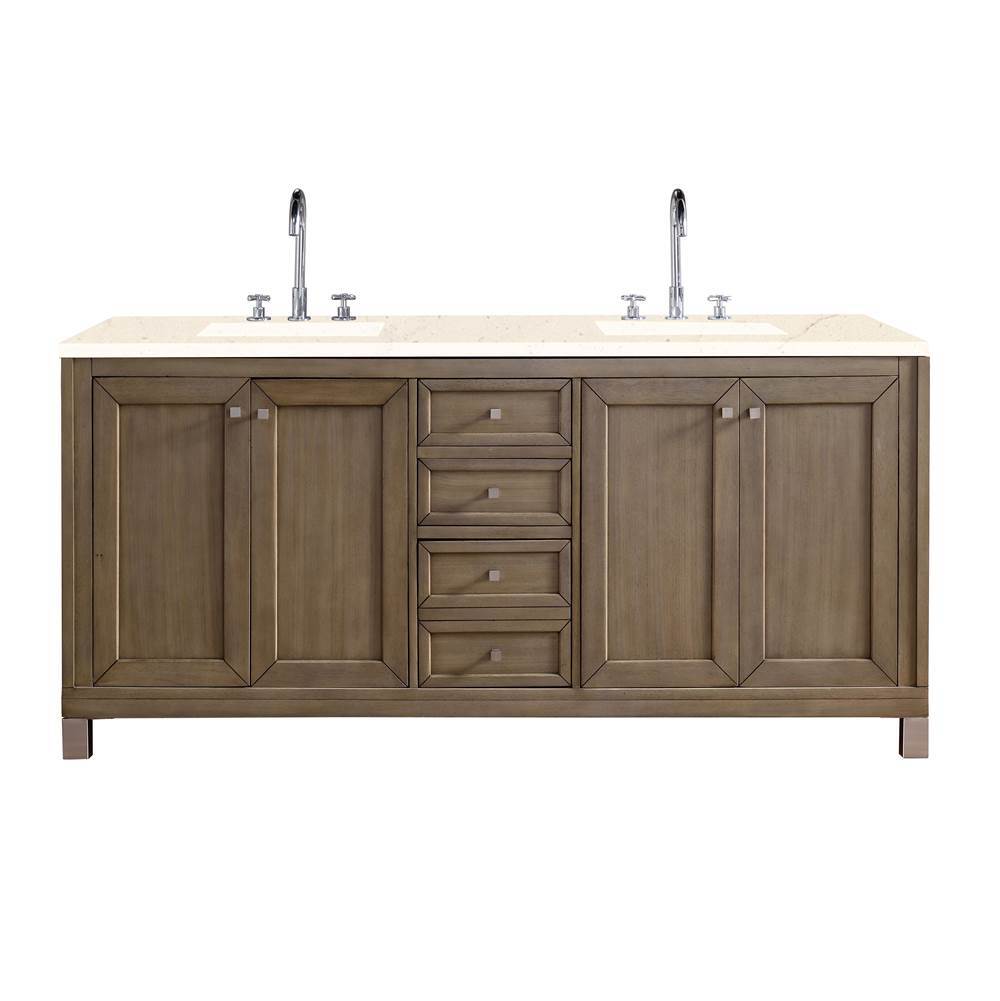 305-V72-WWW-3EMR 72 in. Chicago Double Vanity with Eternal Marfil Quartz Top  Whitewashed Walnut -  James Martin Vanities