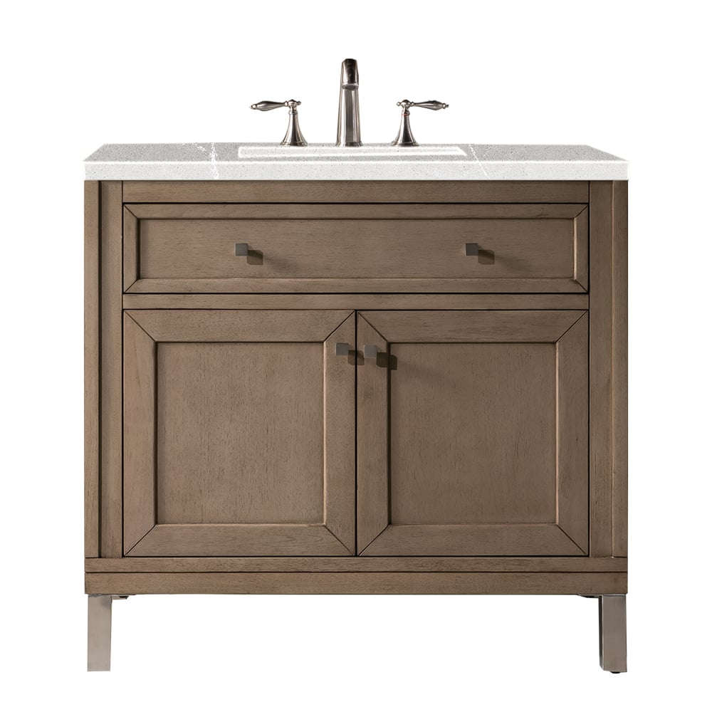 305-V36-WWW-3ESR 36 in. Chicago Single Vanity with 3 CM Eternal Serena Quartz Top  Whitewashed Walnut -  James Martin Vanities